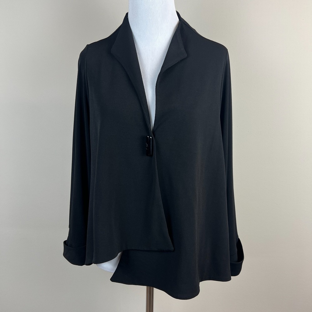 Sea & Anchor Lagenlook Cardigan Sweater Womens Medium Black Artsy Asymmetrical M